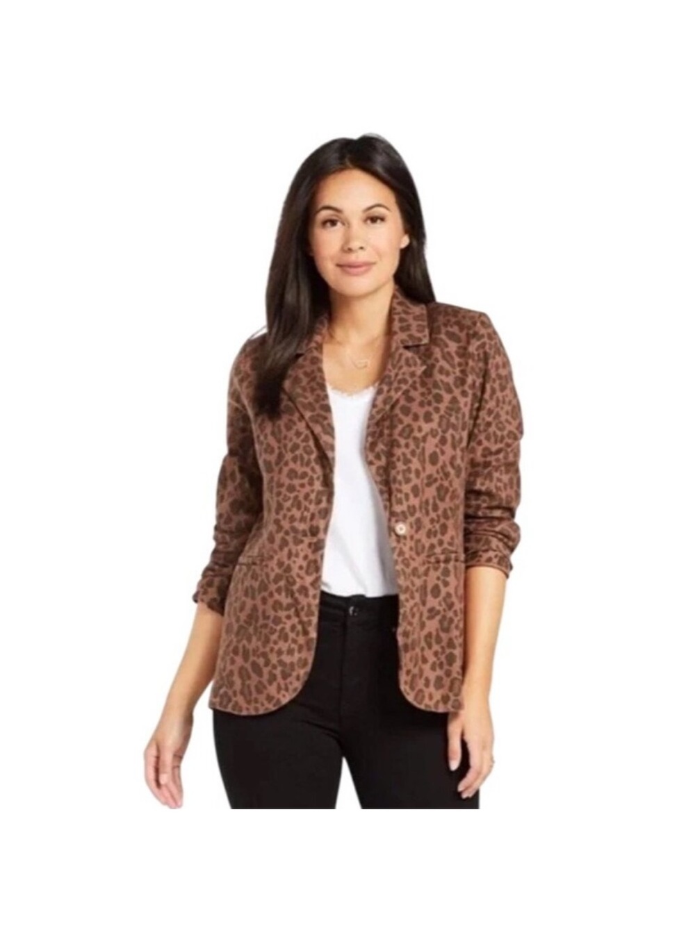 Level 99 Brown Leopard-Print Women's Blazer Jacket Linen